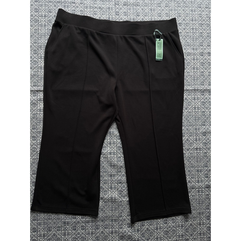 Terra & Sky Womens Pants 3X Black Modern Stretchy Pull On Cropped Front Seam NEW